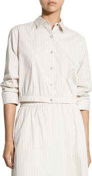 Theory Stripe Fixed Sleeve Cotton Blend Button-Up Shirt
