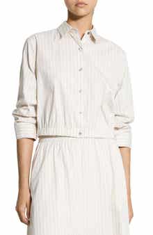 Stripe Fixed Sleeve Cotton Blend Button-Up Shirt