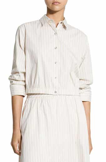 Stripe Fixed Sleeve Cotton Blend Button-Up Shirt
