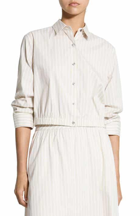 Stripe Fixed Sleeve Cotton Blend Button-Up Shirt