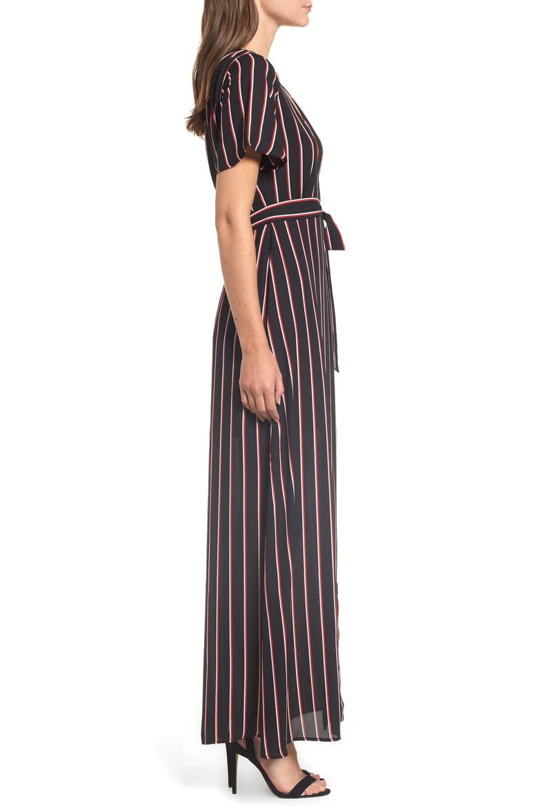 Wrap Maxi Dress, Alternate, color, BLACK DOUBLE STRIPE