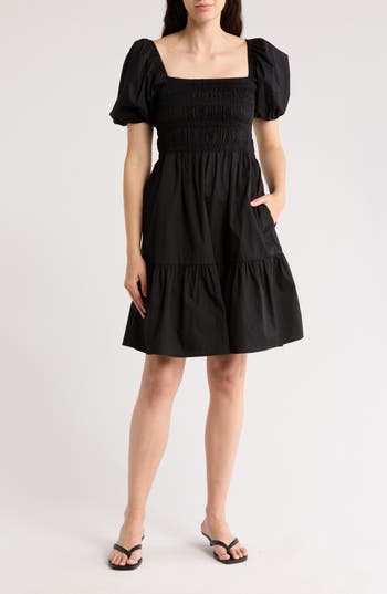 Eliza J Puff Sleeve Smocked Fit & Flare Dress
