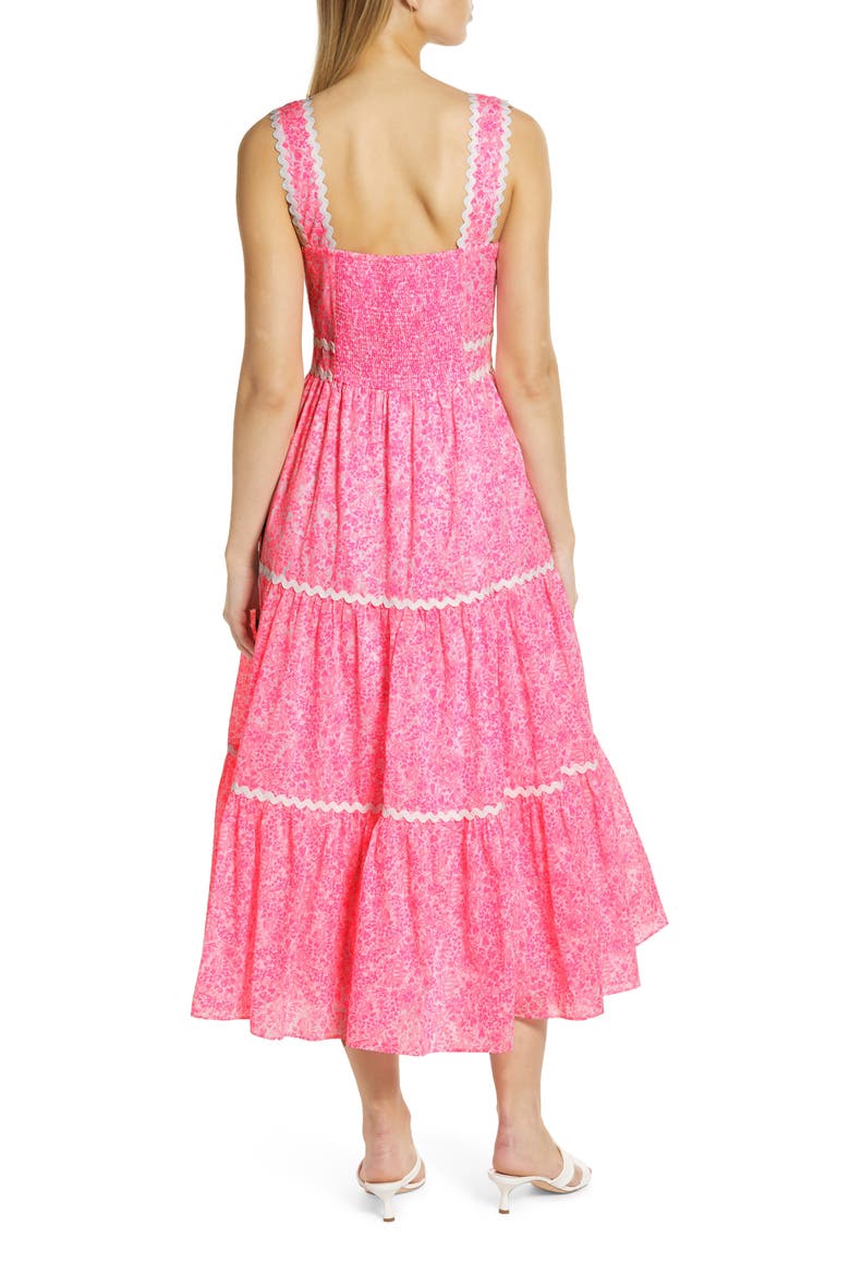 Pollie Floral Rickrack Tiered Cotton Dress, Alternate, color, PINK SHANDY