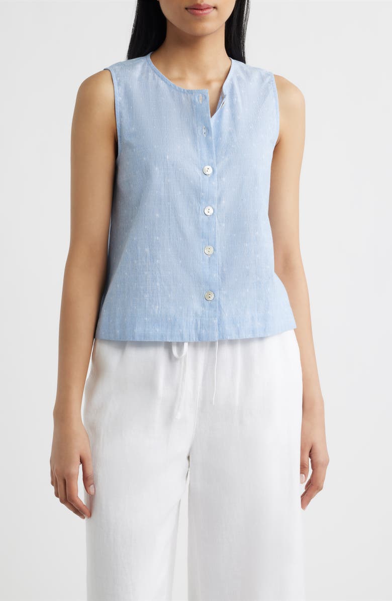 Cloth & Stone Clip Dot Button Front Top, Main, color, Riviera Pinstripe