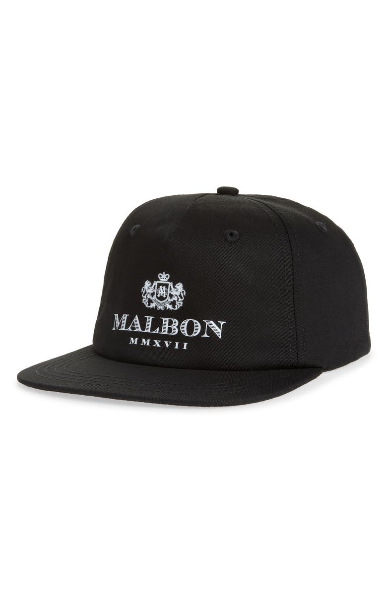 Malbon Golf Monarch Cotton Snapback Baseball Cap, Main, color, Black