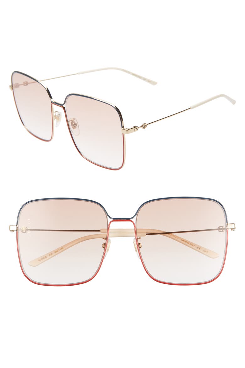 60mm Gradient Square Sunglasses, Main, color, SHINY ENDURA GOLD