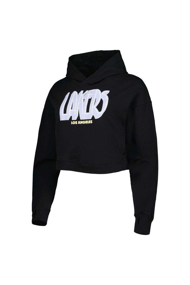 Women's Lusso Black Los Angeles Lakers Layla World Tour Cropped Pullover Hoodie, Alternate, color, Black