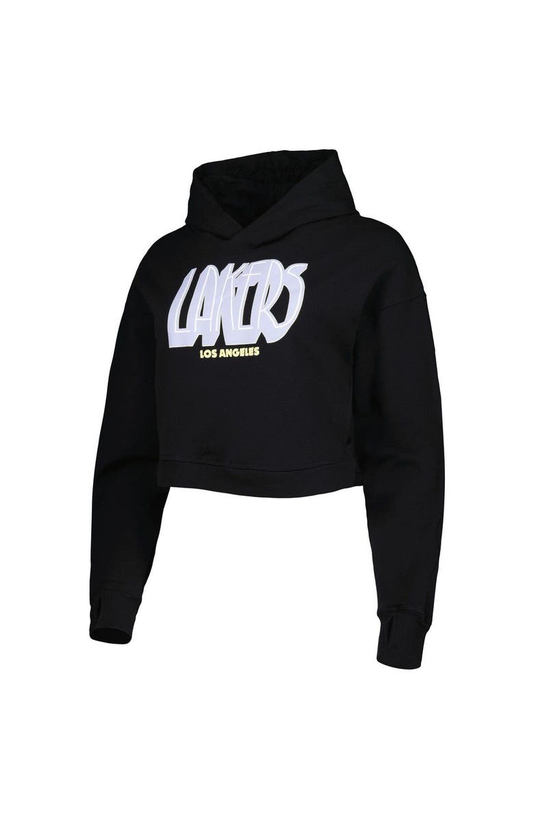 LUSSO Women's Lusso Black Los Angeles Lakers Layla World Tour Cropped Pullover Hoodie, Alternate, color, Black