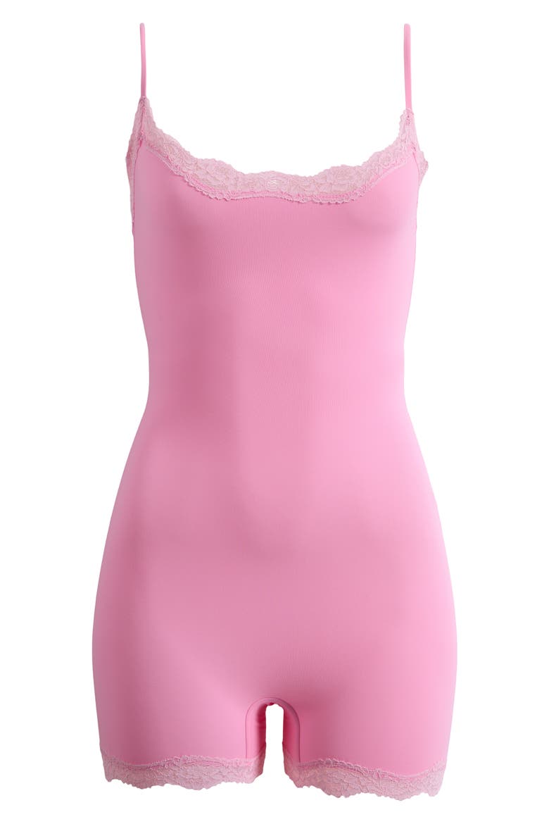 Lace Trim Romper, Alternate, color, BUBBLEGUM TONAL
