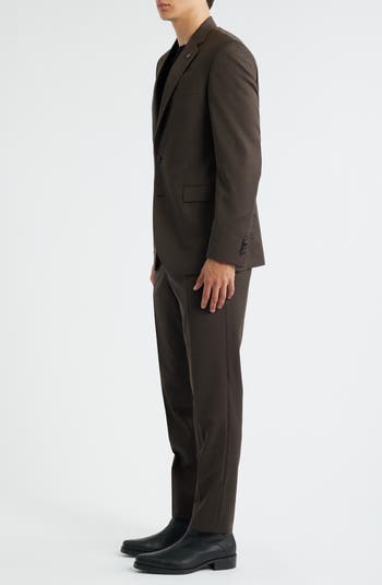 Ross Slim Fit Solid Brown Stretch Wool Suit