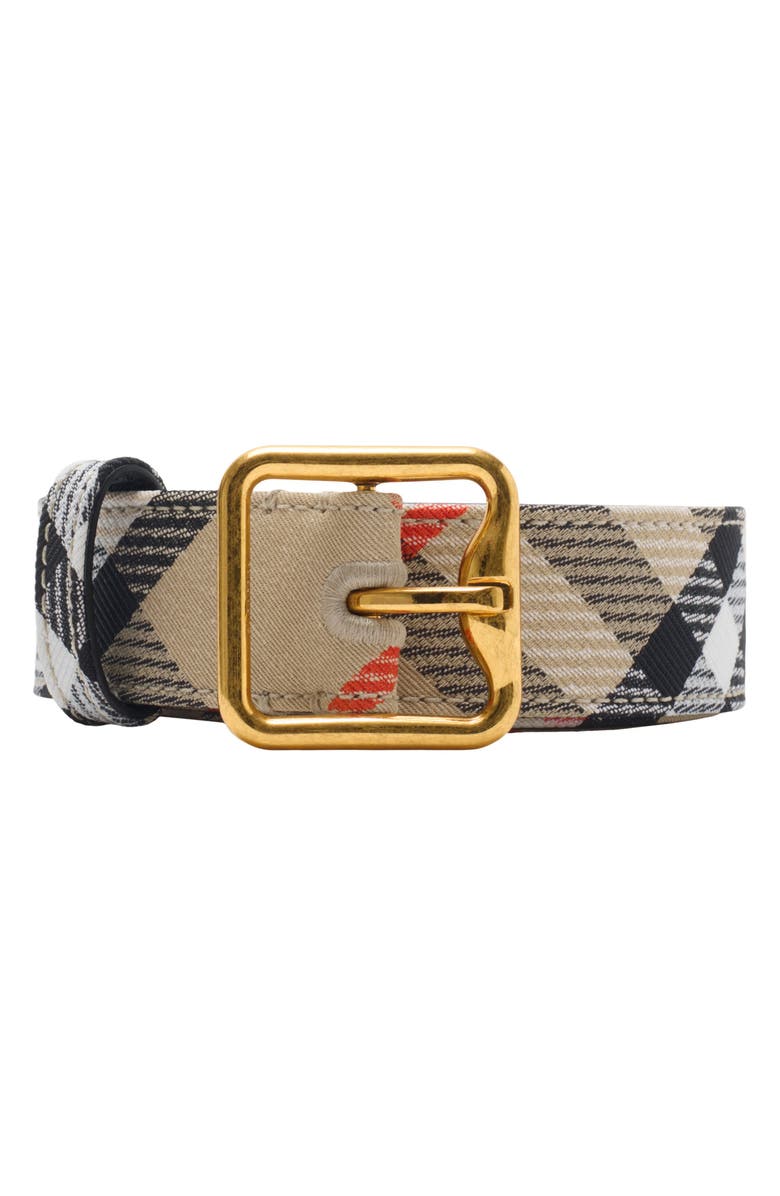 Burberry Check B Buckle Canvas Belt, Main, color, Sand Ip Check