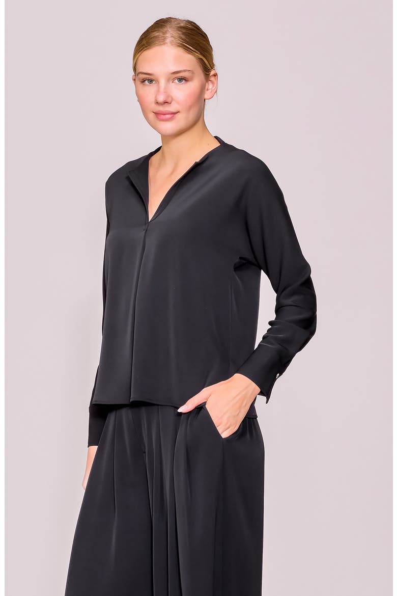 Crepe Split Front Top, Alternate, color, BLACK