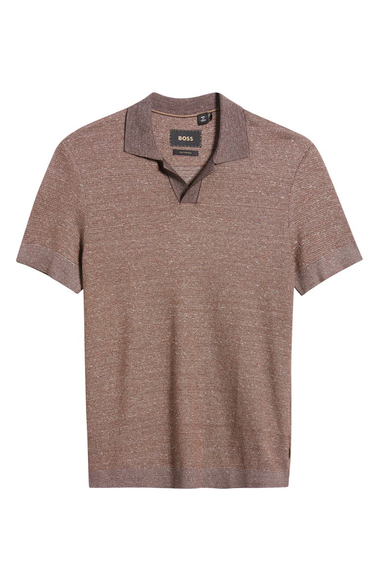 BOSS Parson Cotton, Linen & Silk Polo, Alternate, color, Dark Brown