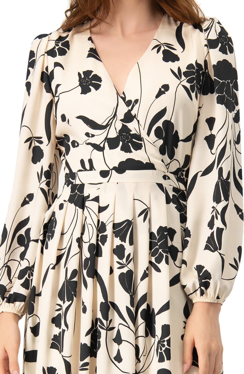 IVONNE V-Neck Midi Dress with Long Sleeves, Alternate, color, Bone