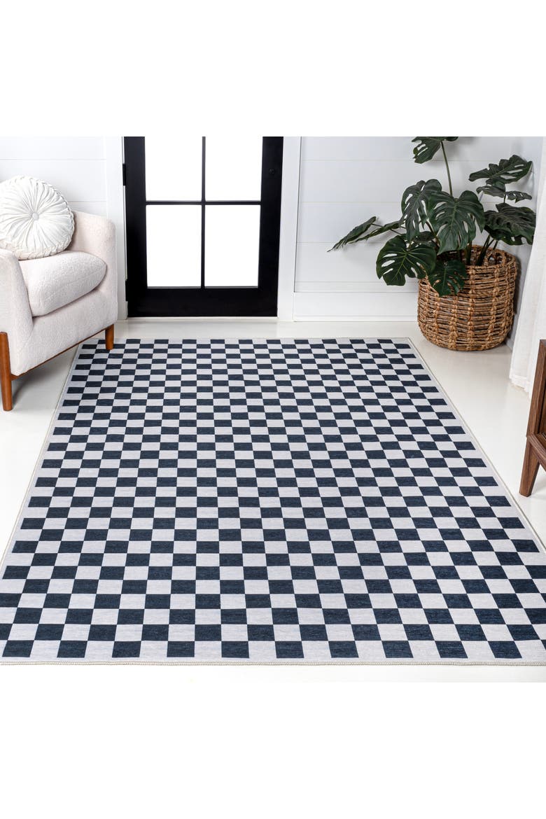 Ainsley Modern Cottage Checkerboard Washable Area Rug, Alternate, color, Dark Blue-White