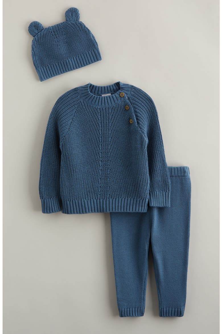 Knit Sweater, Pants & Hat Set, Main, color, BLUE STELLAR