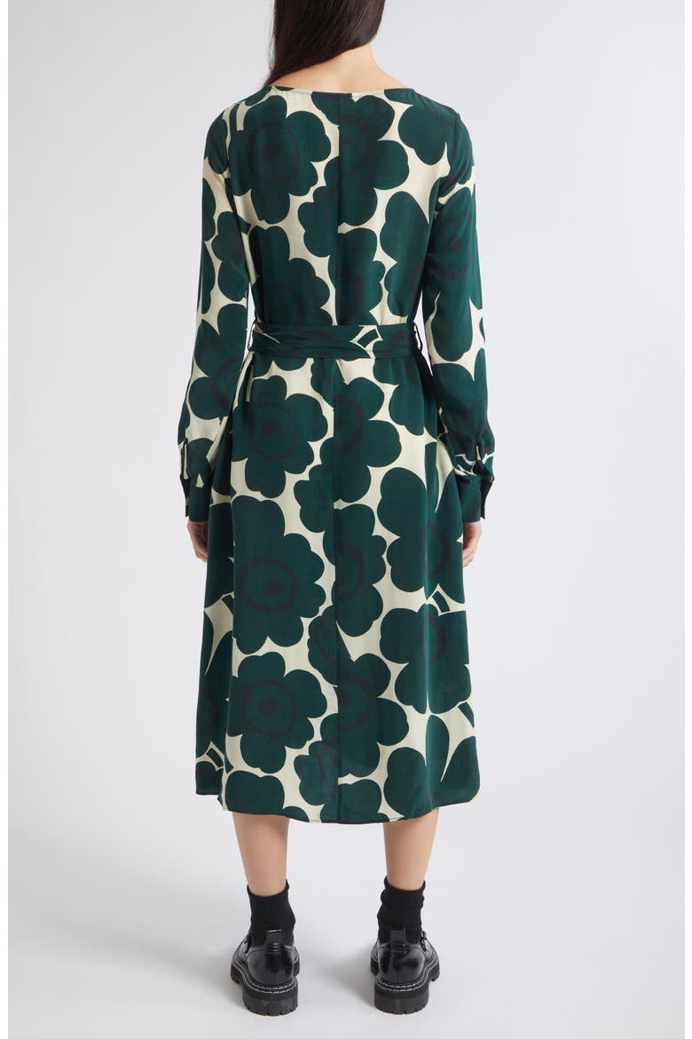 Satunnainen Unikko Midi Dress, Alternate, color, DARK GREEN LIGHT YELLOW