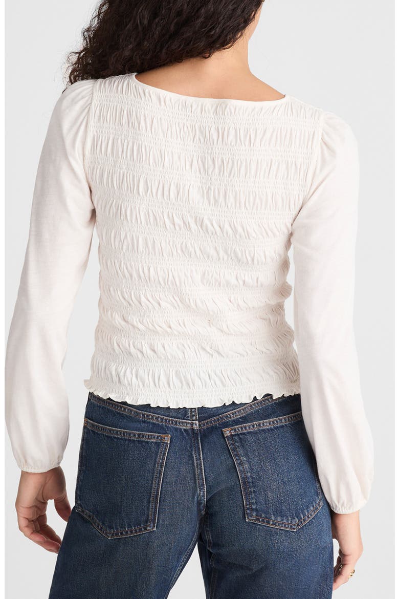 Smocked Boat Neck Long Sleeve Cotton Top, Alternate, color, VINTAGE IVORY