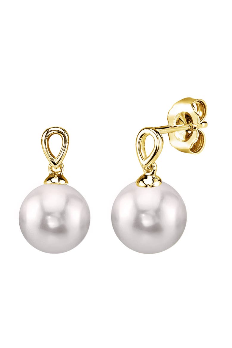 Japanese Akoya Pearl Sherry Earrings, Main, color, Yellow Gold
