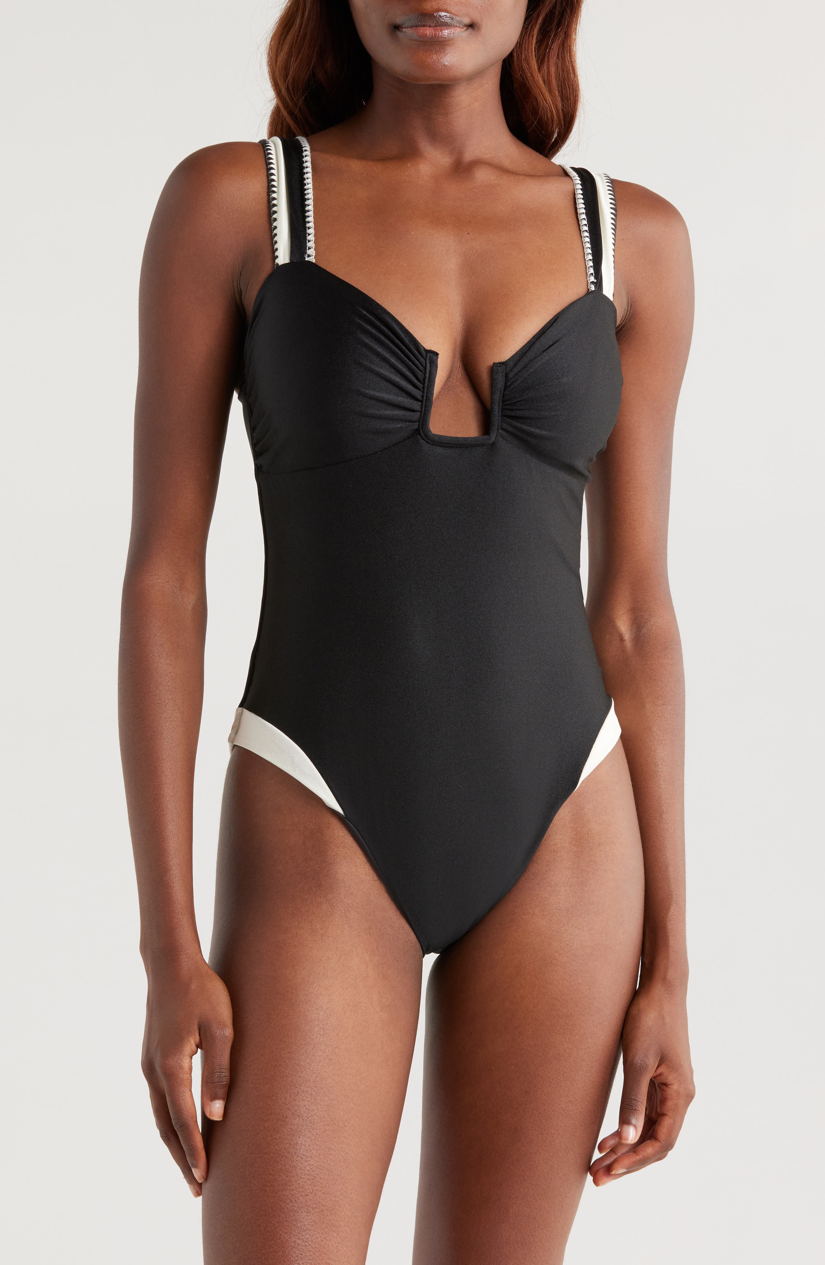 BOAMAR Carla Notched One-Piece Swimsuit in Black White 