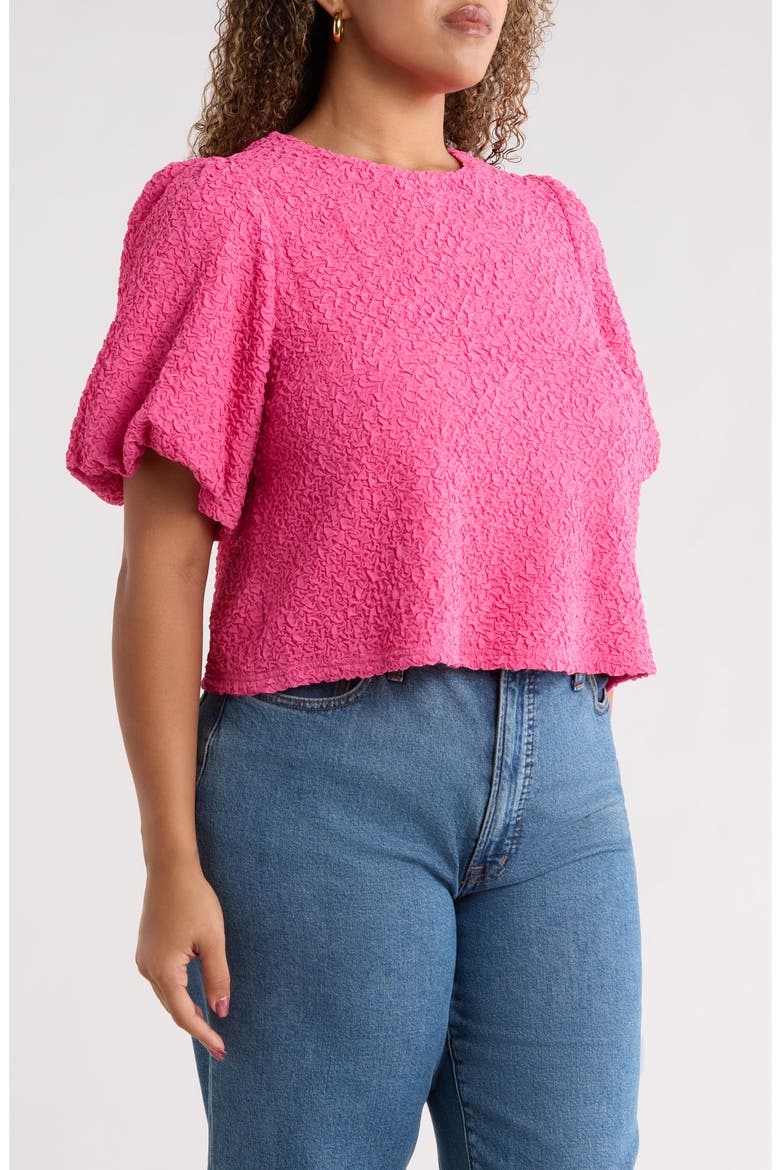 Bubble Sleeve Crop Top, Alternate, color, PINK