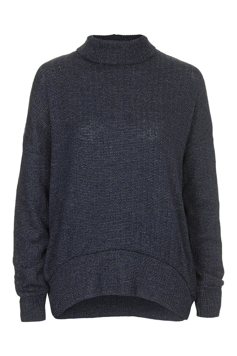 Cocoon Funnel Neck Sweater, Alternate, color, NAVY BLUE