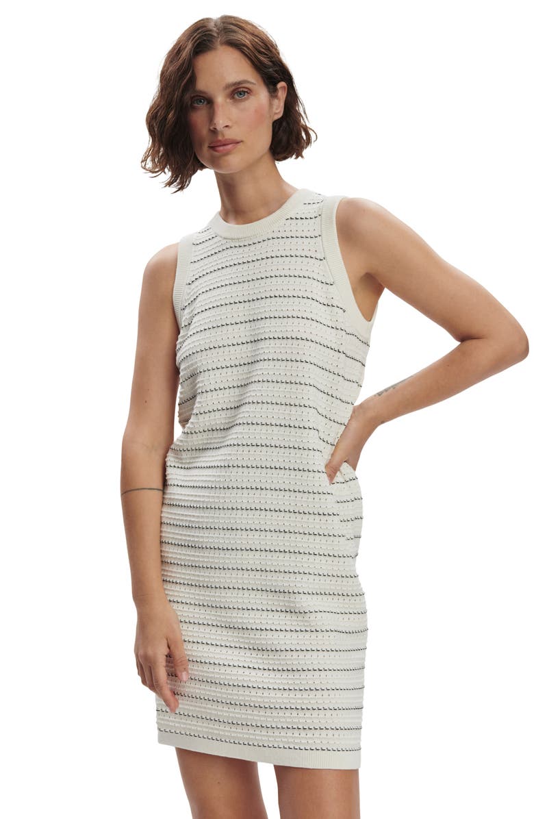 Varley Mindy Mixed Stitch Stripe Sleeveless Cotton Sweater Minidress, Alternate, color, Egret