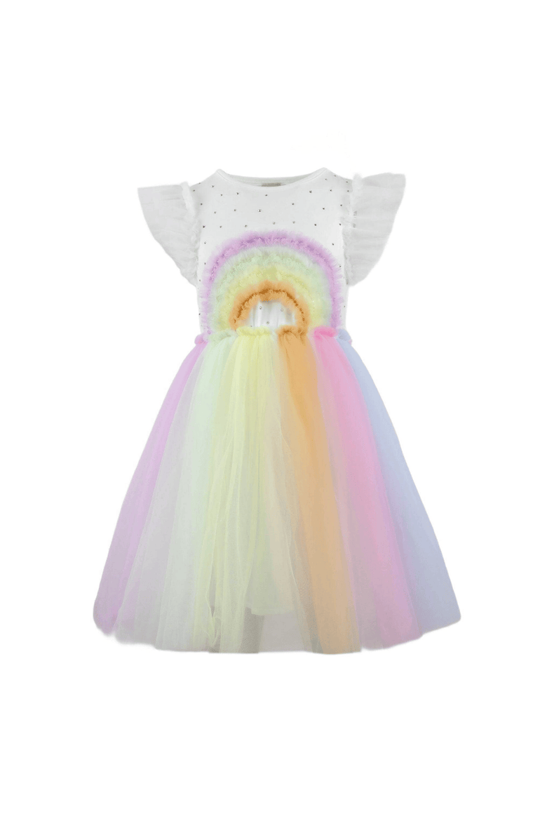 Crystal Rainbow Tulle Dress, Main, color, White