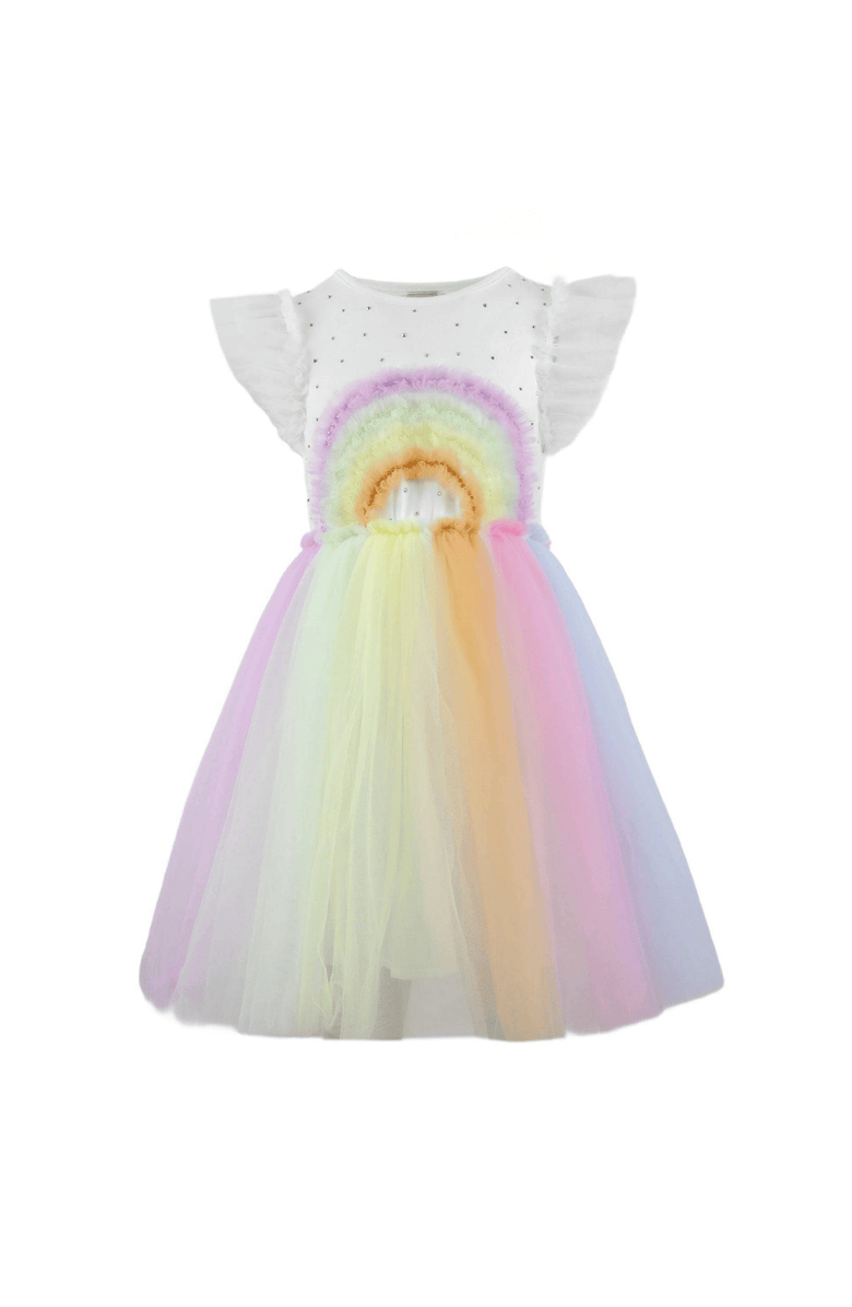 Lola + The Boys Crystal Rainbow Tulle Dress, Main, color, White