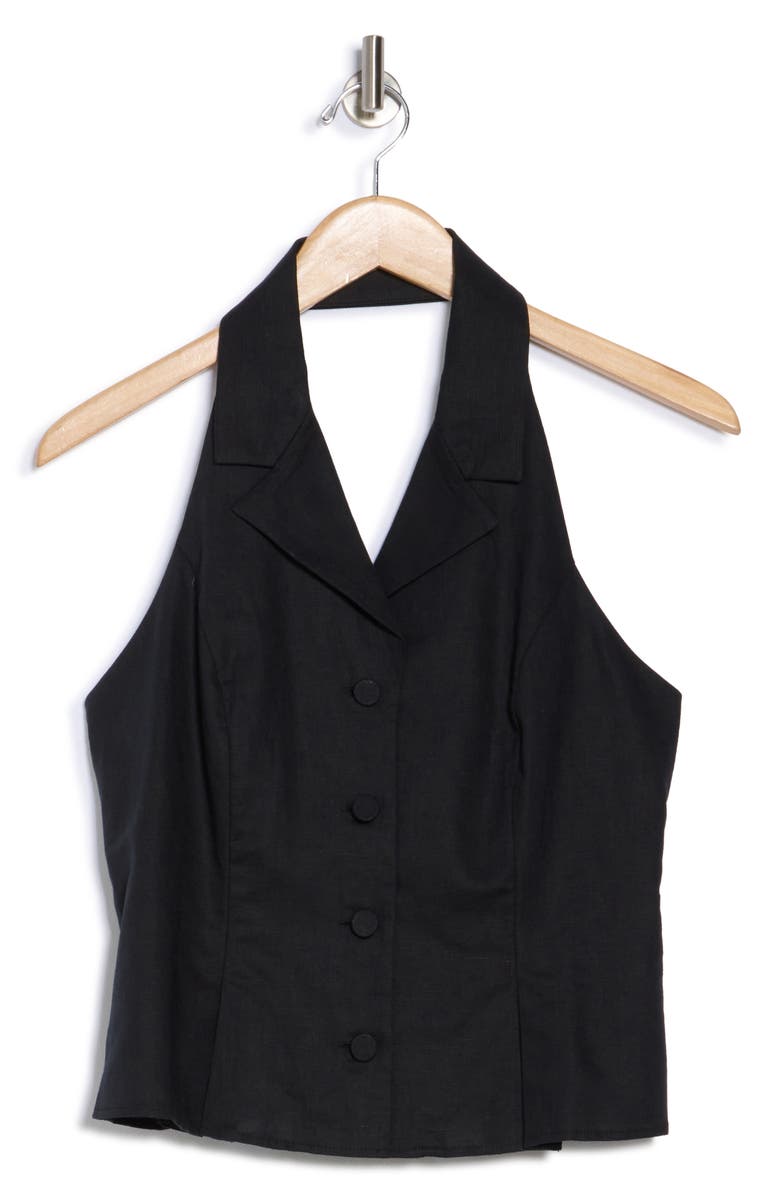 PAIGE Adria Cotton & Linen Halter Top, Alternate, color, Black