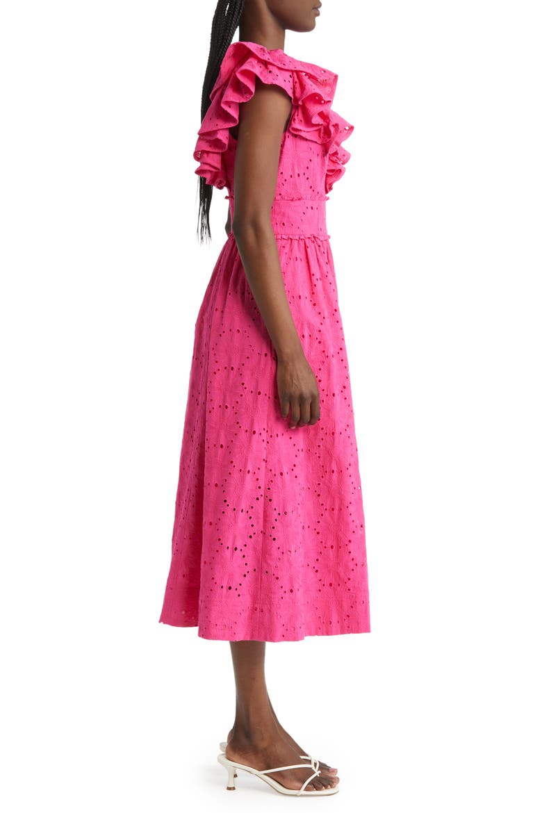 Mirza Ruffle Midi Dress, Alternate, color, BRIGHT PINK