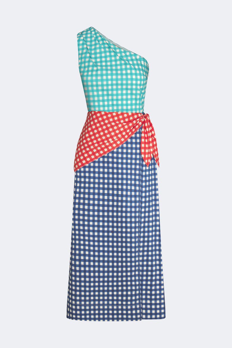 Belem Poplin Midi Dress, Alternate, color, Teal Gingham Multi