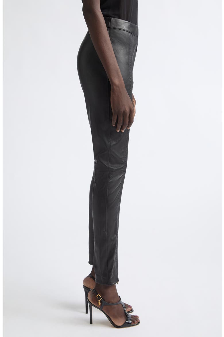 Zip Front Lambskin Leather Skinny Pants, Alternate, color, BLACK