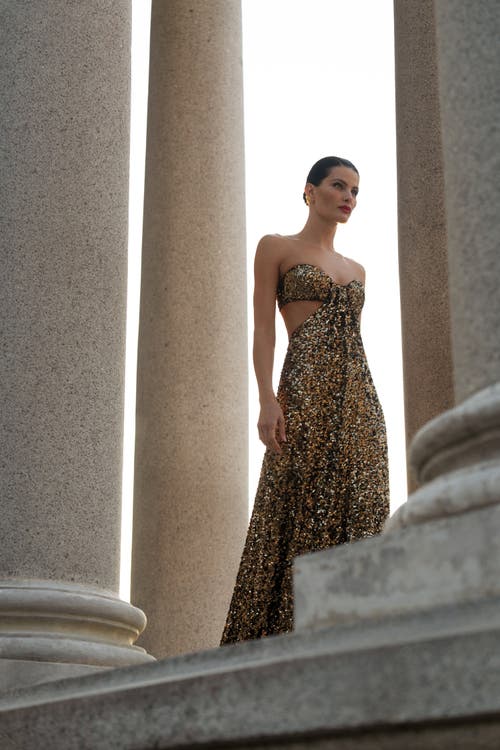 Bcbg Sequin Strapless Gown In Gold