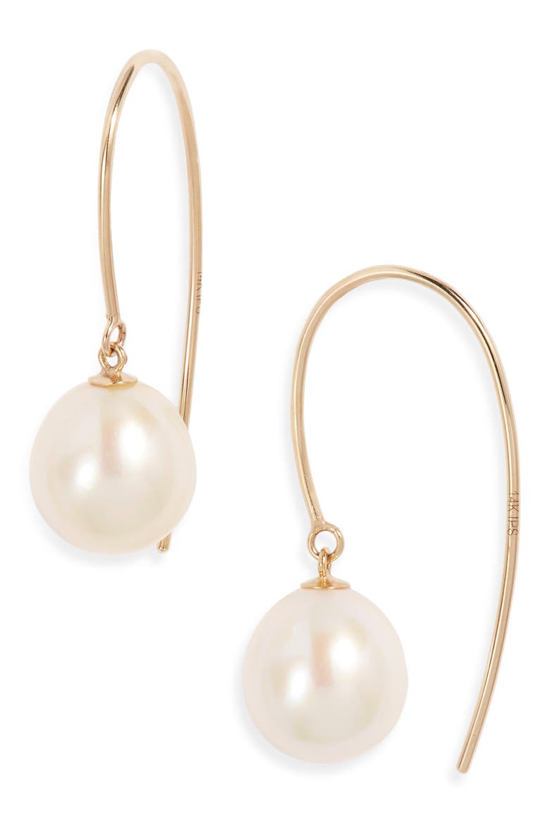 Freshwater Pearl Drop Earrings, Main, color, WHITE- 14K YELLOW GOLD