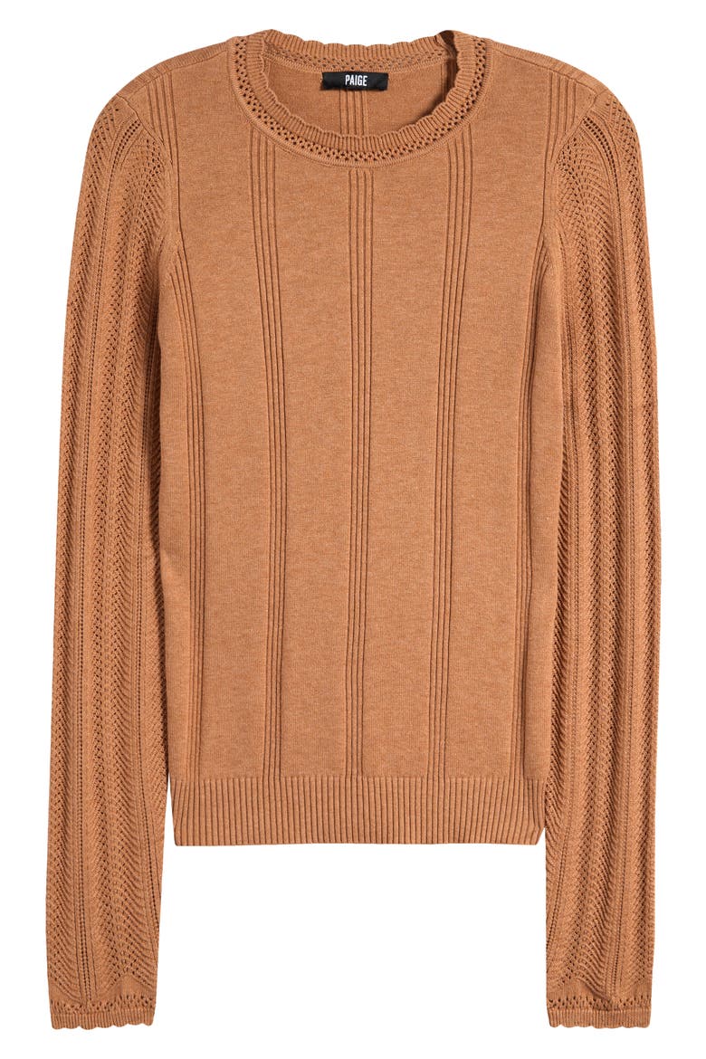 Claire Pointelle Organic Cotton Blend Crewneck Sweater, Alternate, color, MACCHIATO
