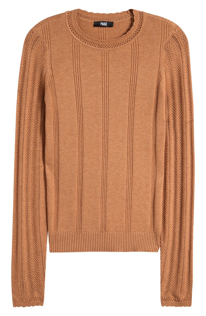 PAIGE Claire Pointelle Organic Cotton Blend Crewneck Sweater, Alternate, color, Macchiato