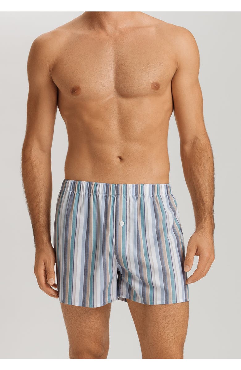 Hanro Fancy Woven Boxer, Alternate, color, Atlantic Stripe