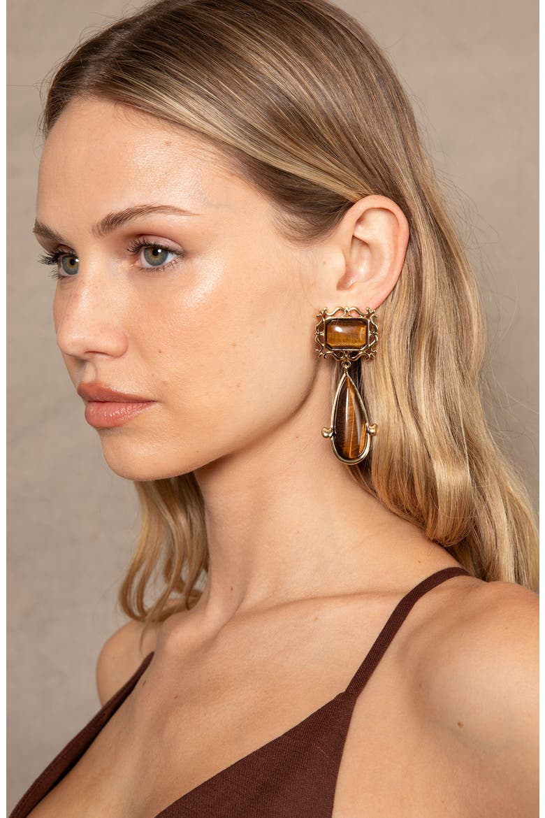 Viva Drop Earrings, Alternate, color, GOLD/ BROWN