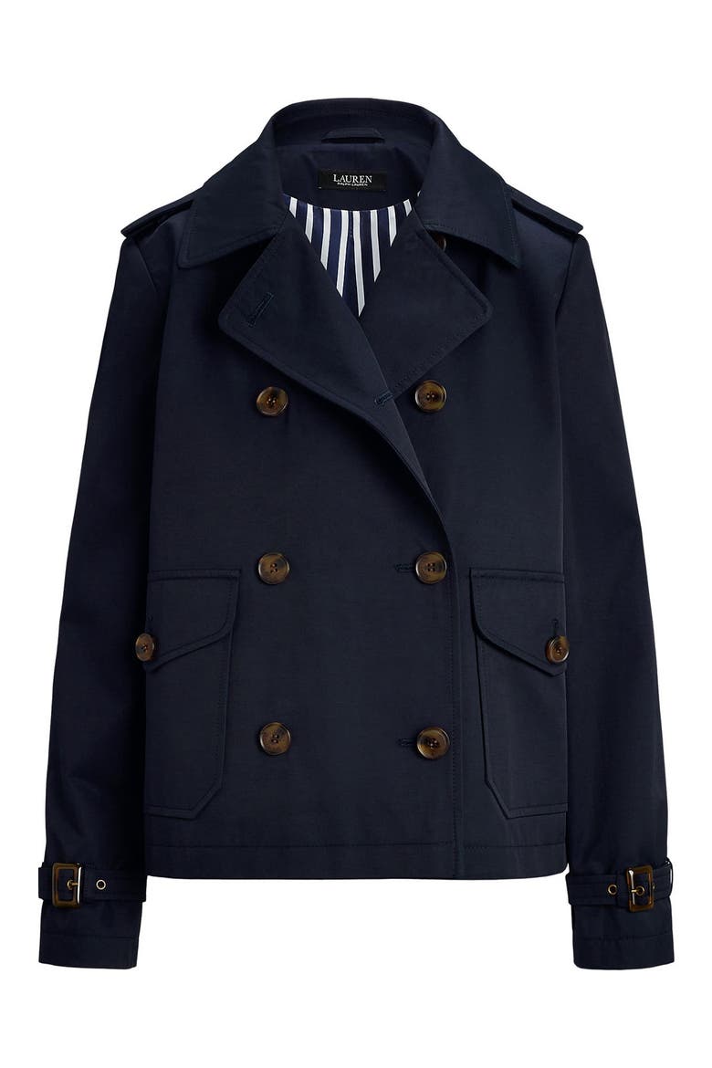 Crop Cotton Blend Trench Coat, Alternate, color, DARK NAVY