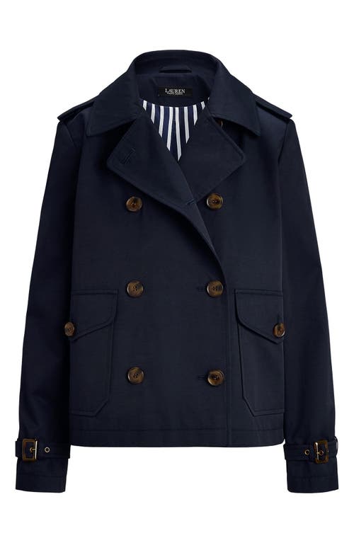 Ralph Lauren Lauren Crop Cotton Blend Trench Coat In Dark Navy
