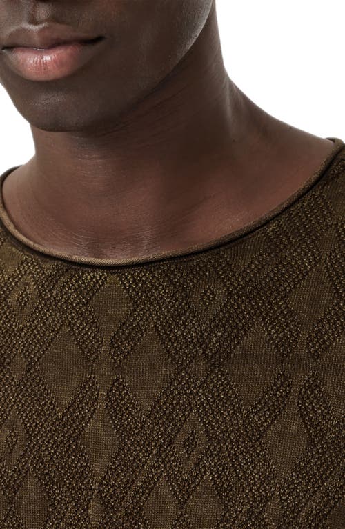 John Varvatos Brycen Broken Argyle Organic Cotton Sweater In Brown
