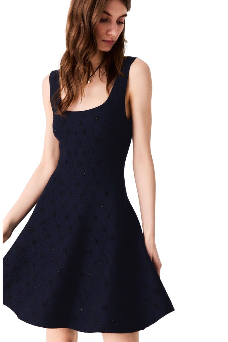 Short jacquard skater dress, Alternate, color, Navy
