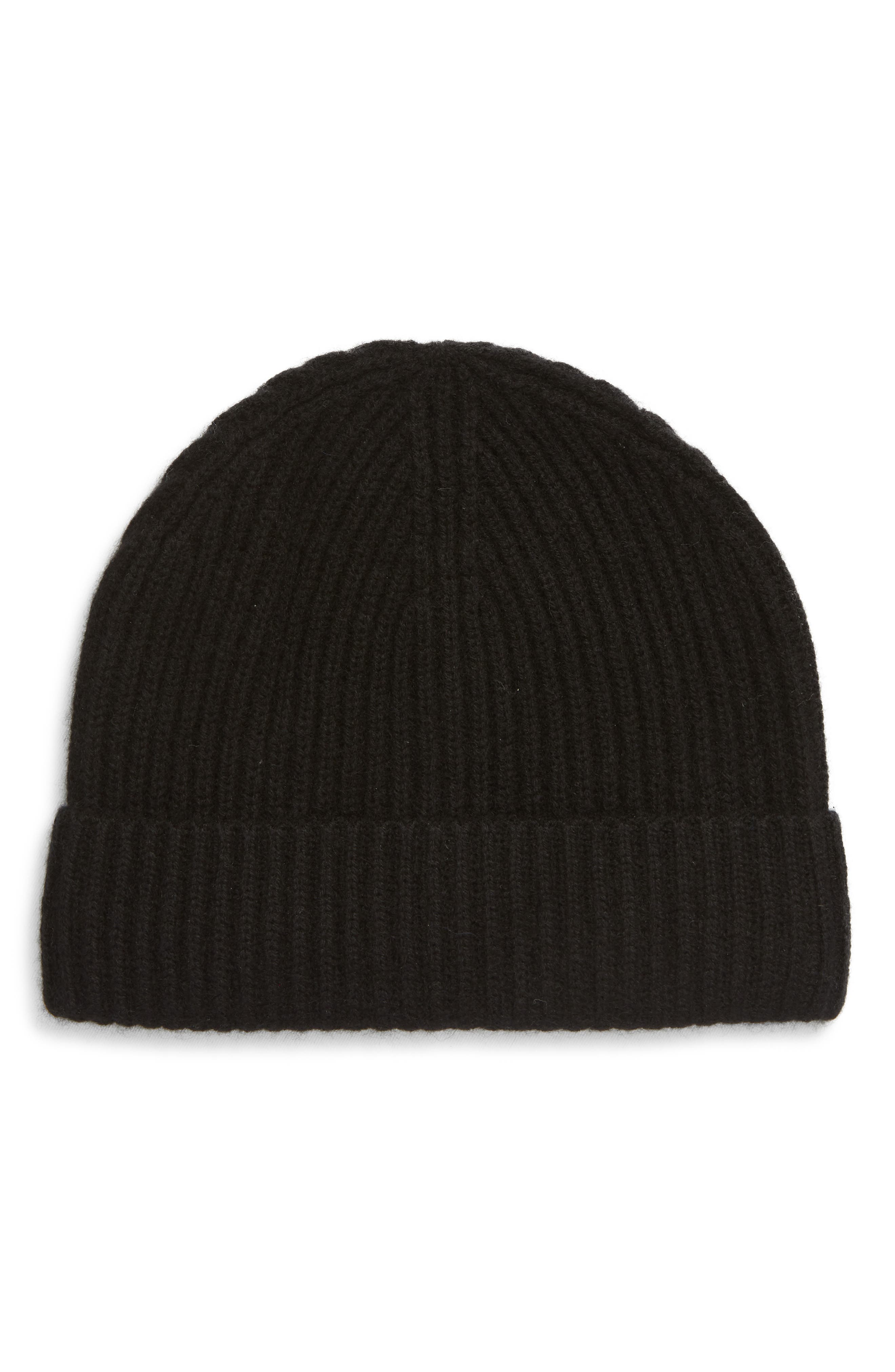 Andrew Stewart Cashmere Ribbed Beanie in Black 