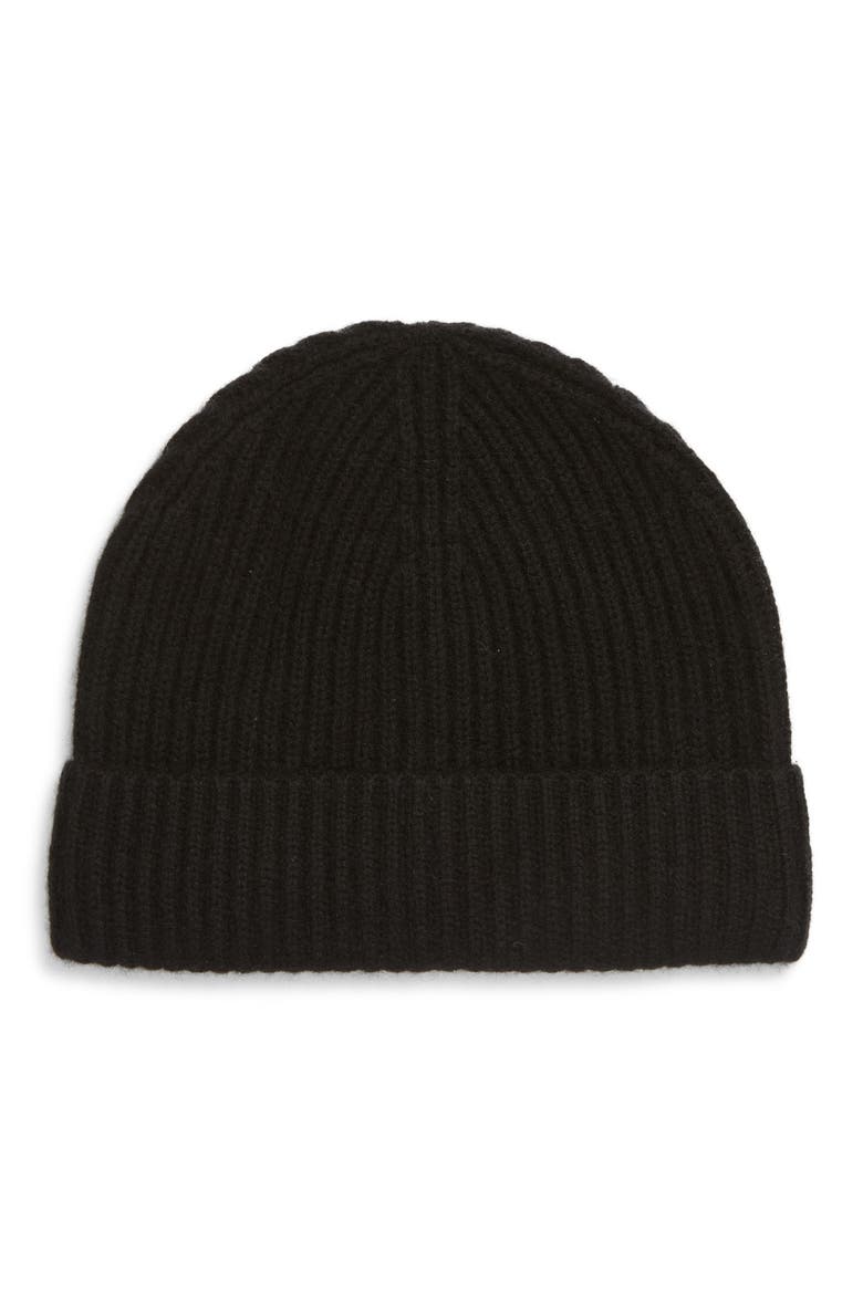 Cashmere Ribbed Beanie, Main, color, BLACK