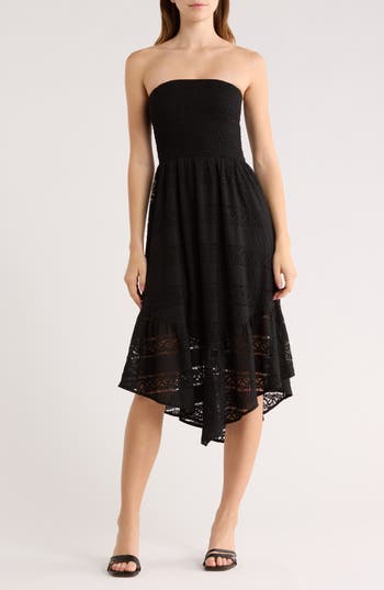 Abound Strapless Tiered Lace Midi Dress In Black