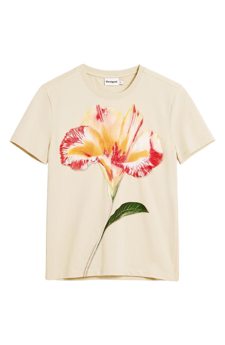 Desigual Embroidered Pansy Cotton Graphic T-Shirt, Alternate, color, 
