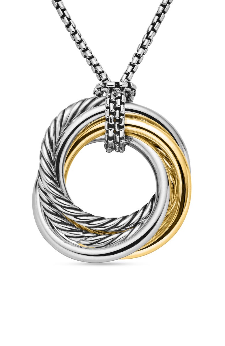 David Yurman Sterling Silver & 14K Yellow Gold Crossover Pendant Necklace, 28mm, Alternate, color, Two Tone
