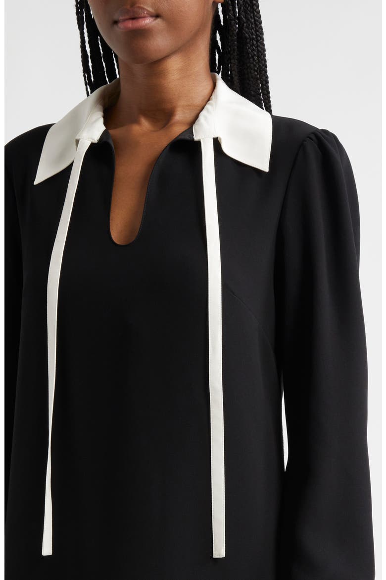 Cala Tie Neck Long Sleeve Shift Dress, Alternate, color, BLACK/ IVORY