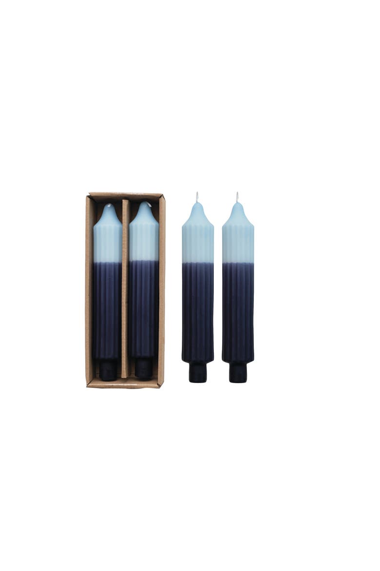 Two-Tone Pleated Taper Candles in Box, Blue, Set of 2, Main, color, Blue